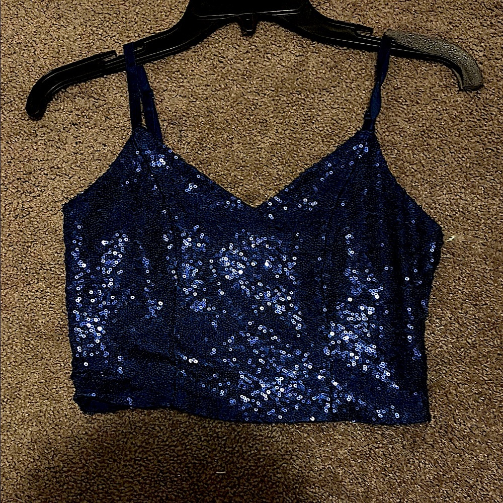 Blue Sequin Crop Camisole